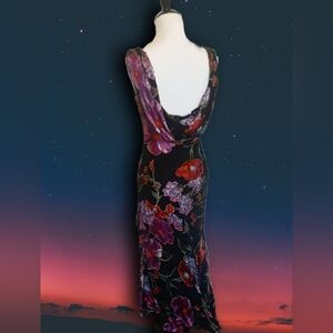 Vintage Black and Purple Floral Backless Dress